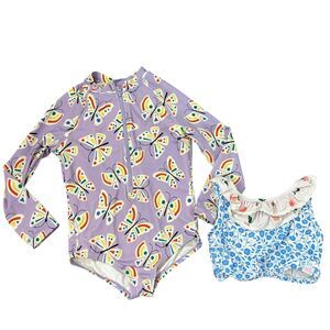 Tea Collection One Piece Bathing Suit 4T Purple Butterfly Zip Long Sleeve Girls